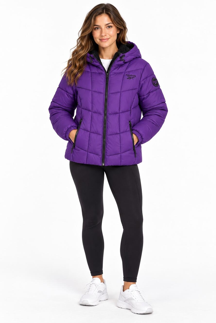 Reebok Sherpa Glacier Shield Puffer Jacket Purple Womens Size Large NWT Zip Up